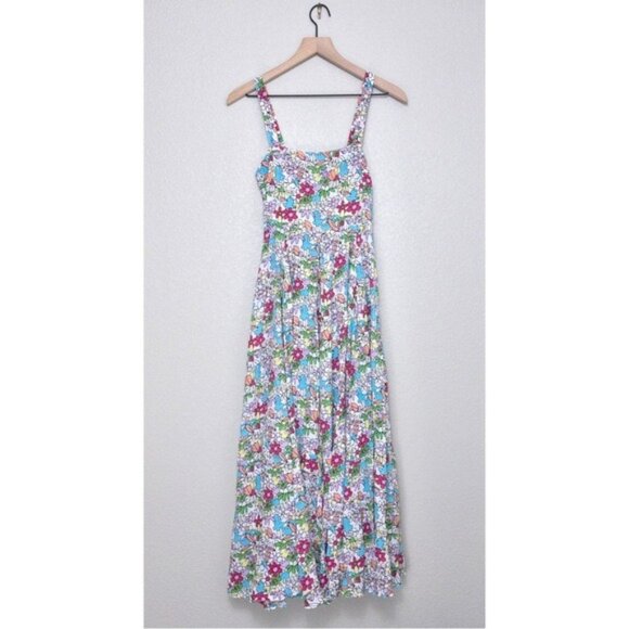 S/W/F Apron Maxi Dress S Lush Floss Multicolor Floral Square Neck Boho Tropical - Picture 4 of 10